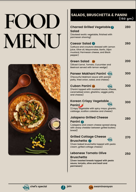 Aranyani Restaurant Menu Card